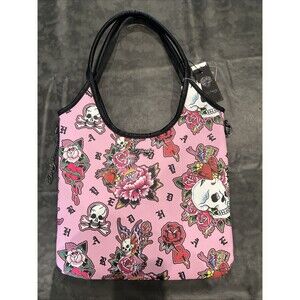 Ed Hardy graphic pink shoulder Hobo bag Y2K Grunge Goth Biker